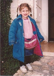 Malki at front door, Jerusalem, February 1990